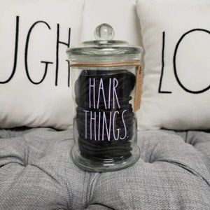 Rae Dunn glass jar with lid & 70 elastic hair bands